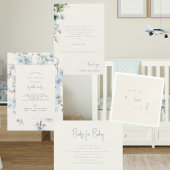 Blue Floral Cream Baby shower Kaart
