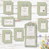 Delicate Boho Wildbloemen Groene bruiloft Bedankkaart
