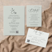 Sage Groen Monogram QR Code Foto Huwelijk Kaart (Personaliseer de collectie van deze zelfstandige maker.)