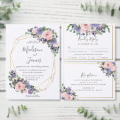 Chique Blush Lavendel Paarse Bloemen Gouden Bruilo Kaart (Personaliseer de collectie van deze zelfstandige maker.)