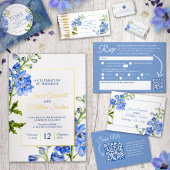 Delphinium schilderde blauwe trouwadreslabel etiket