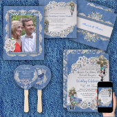 Denim met Cream Flower Lace en Pearls Aankondigingskaart