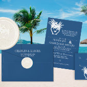 Die Cut Limoen Royal Blue Beach Typography Invite Kaart