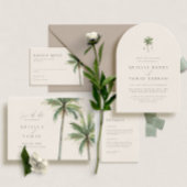 Devonport Monogram Moderne Waterverf Palmbruiloft Kaart