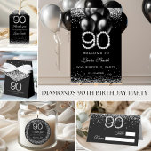 Elegant Silver Diamonds 90th Birthday Party Kaart