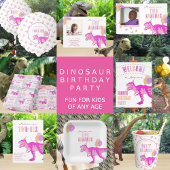 T-Rex Roze Stomp Chomp Roar Dinosaurus Verjaardag Spandoek