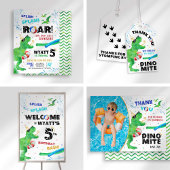 Dinosaur Pool Party Dank u kaart met foto