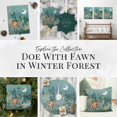 Doe en Fawn Deer in Forest Full Moon Snowfall Feestdagenkaart