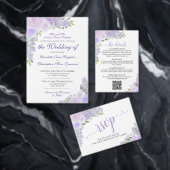 Elegante Lavendel Bloemen Bruiloft Details QR Code Informatiekaartje (Personaliseer de collectie van deze zelfstandige maker.)