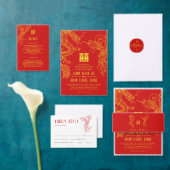 Dragon Style Double Happiness Symbool Rood+Goud St Papieren Bordje (Personaliseer de collectie van deze zelfstandige maker.)