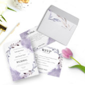 Paarse Waterverf Leafy Border Wedding Kaart