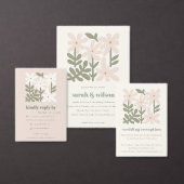 Chic Dusky Blush Retro Minimal Floral Wedding All In One Uitnodiging (Personaliseer de collectie van deze zelfstandige maker.)