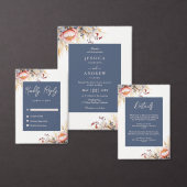 Stoffig Blauw & Blush Roze Bloemen Waterverf bruil Informatiekaartje (Personaliseer de collectie van deze zelfstandige maker.)