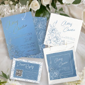 Dusty Blue & White Botanical Wedtable Number Wijn Etiket
