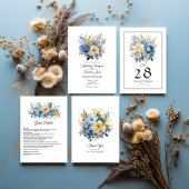 Dusty Blauw en Goud Bloemen Bruiloft Kaart