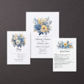 Dusty Blauw en Goud Bloemen Bruiloft Menu (Personaliseer de collectie van deze zelfstandige maker.)