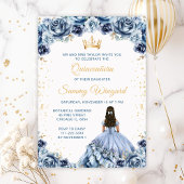 Dusty Blue Princess Floral Quinceañera RSVP Kaartje