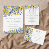 Elegant Blauw Geel Wildbloemen QR Code Bruiloft RSVP Kaartje (Personaliseer de collectie van deze zelfstandige maker.)
