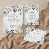 Dusty Blue en Blush Pink Mauve Floral Wedding Informatiekaartje (Personaliseer de collectie van deze zelfstandige maker.)