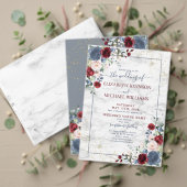 Dusty Blue Burgundy Blush Gold Floral Wedding Kaart (Personaliseer deze collectie van deze onafhankelijke maker. Test)