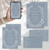 Stoffig blauw bloemenbohemian klassieke bruiloft all in one uitnodiging