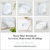 Waterverf Dusty Blue Botanical Greenery Etiket