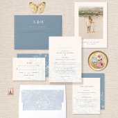 Elegante stoffige blauwe vintage bruiloft monogram uitnodigingen wikkel