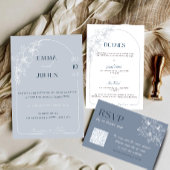 Dusty Blue Invitation Belly Band met Initialen Uitnodigingen Wikkel