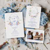 Dusty Blue Crest Floral Wedding Wijnglas Zonder Voet