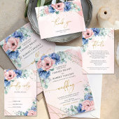 Waterverf Stoffig blauw roze bloemengoud lijst Reclamebord Met Voetstuk