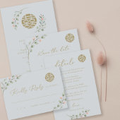 Stoffig Blauw Eucalyptus Elegant Chinees Bruiloft Kaart