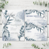 Dusty Blue Eucalyptus laat elegante bruiloft achte Save The Date (Personaliseer de collectie van deze zelfstandige maker.)