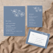 Dusty Blue White Floral Line Art RSVP (Personaliseer de collectie van deze zelfstandige maker.)