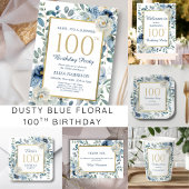 Dusty Blue Floral Birthday Bedankkaart