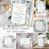 Dusty Blue Floral 75e verjaardag Budget Uitnodigin