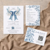 Elegant Dusty Blue Roses Bow Wedding Menu  (Personaliseer de collectie van deze zelfstandige maker.)
