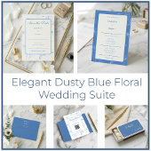 Elegante Stofblauwe Bloemlijn Kunst Bruiloft Save The Date