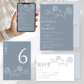 Stoffig blauw bloemen klassieke bruiloft tafel num kaart