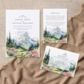 Dusty Blue Floral Spring Mountains Wedding Kaart (Personaliseer de collectie van deze zelfstandige maker.)