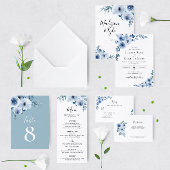 dusty blue waterverf floral all in one uitnodiging