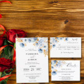 Dusty Blauw Wit Goud Bloemen Foto Bruiloft Kaart