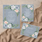 Dusty Blauw Goud Blush Roze Peach Bruiloft RSVP Uitnodiging Briefkaart (Personaliseer de collectie van deze zelfstandige maker.)