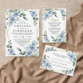 Dusty Blue en Gold Elegant Floral Rustic Wedding Kaart (Personaliseer de collectie van deze zelfstandige maker.)