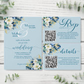 Dusty Blue Gold Glitter QR-code de avond ervoor Informatiekaartje (Personaliseer de collectie van deze zelfstandige maker.)