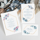 Geometric Dusty Blue Elegant Rehearsal Dinner Kaart