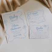 Dusty Blue Bow Hand Getrokken Baby Boy Boek Verzoe Informatiekaartje