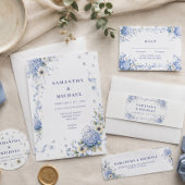 Blauw marine bloemen kleine bloemige trouwprogramm menu