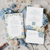 Stofbloem Blauwe Hortensia Monogram Trouw Crest Kaart
