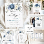Dusty Blue Navy Champagne Ivory Rehearsal Dinner Kaart