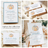 Blauw lint pompoen babyshower retouradres etiket